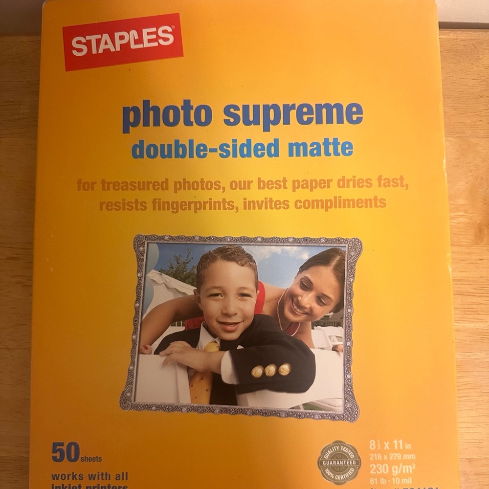 Staples Photo Supreme Double-Sided Matte Photo Paper 50 Sheets 8.5 x 11
